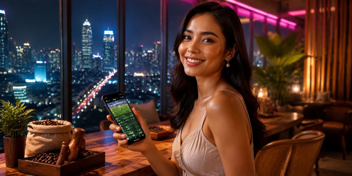Penggemar taruhan olahraga menikmati kopi sambil memantau skor pertandingan di laptop